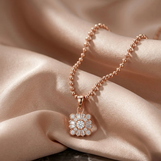 Rosegold Floral Cluster Ball Chain Pendant