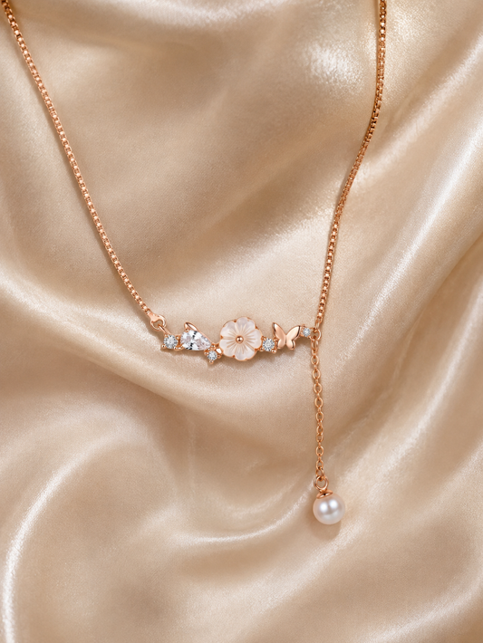 Rosegold Blossom Drop Chain Pendant
