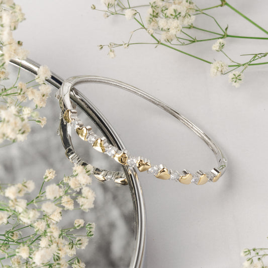 Silver Golden Heart Delight Cuff/Kada