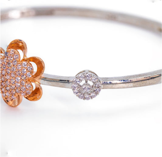 Silver Rosegold Flower Meadow Cuff/Kada
