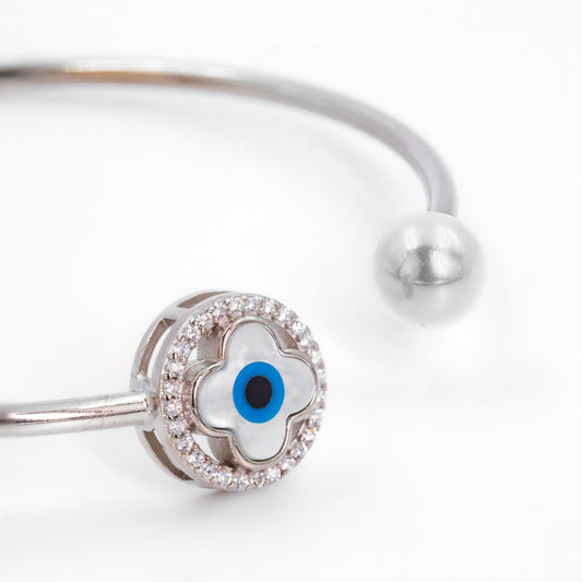 Silver Evil Eye Pearl Cuff/Kada