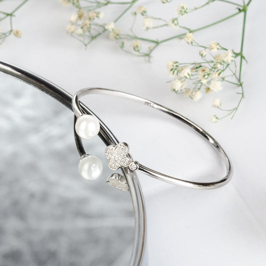 Silver Pearl and Clove Cuff/Kada