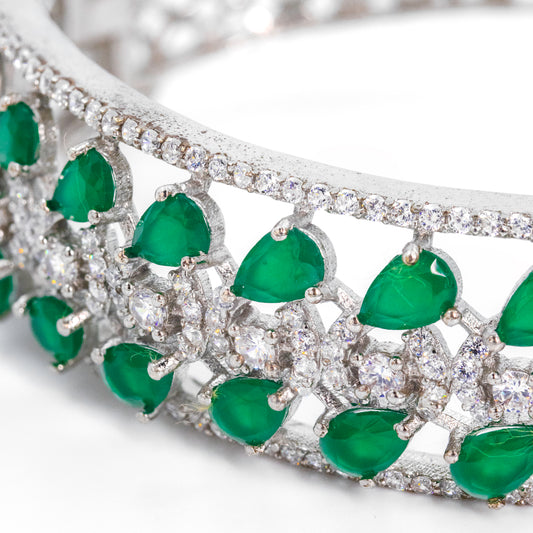 Silver Grand Greenstone Harmony Cuff/Kada