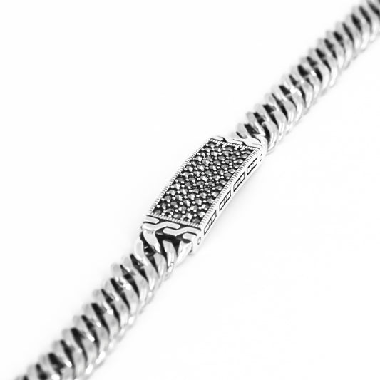 Silver Marcasite Clean Cuban Bracelet