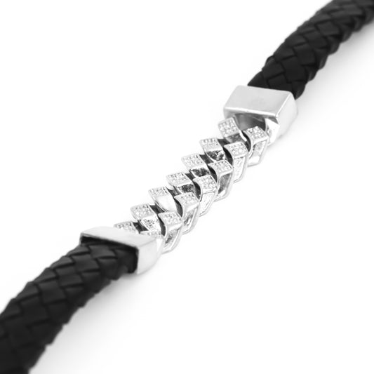 Silver Cuban Leather Bracelet