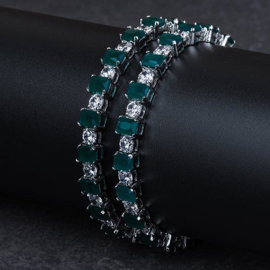 Silver Emerald Solitaire Bangle