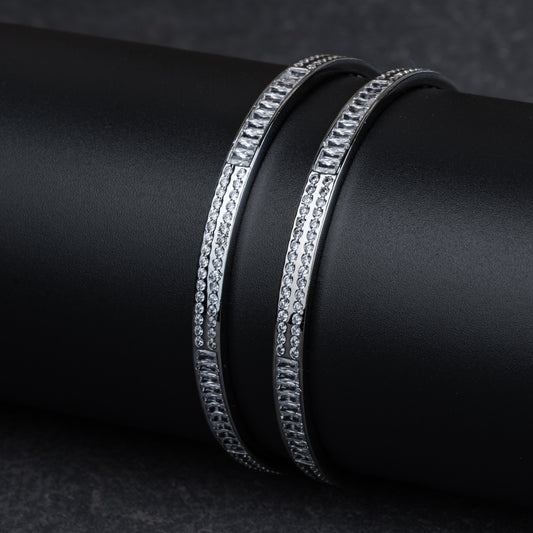 Silver Dual White Stone Fusion Bangle