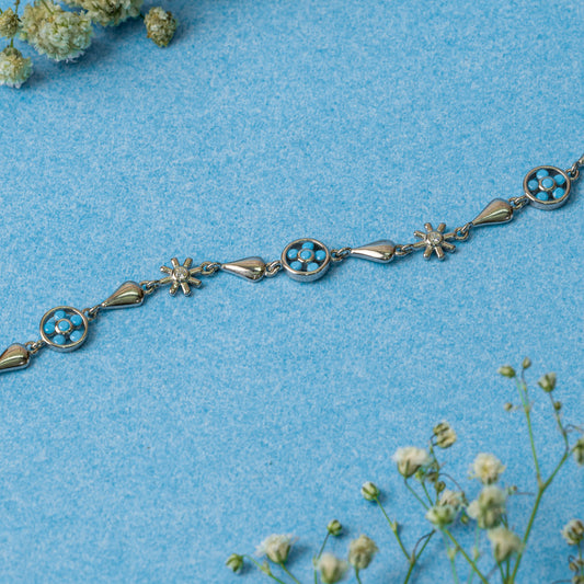 Silver Floral Blue Petals Bracelet
