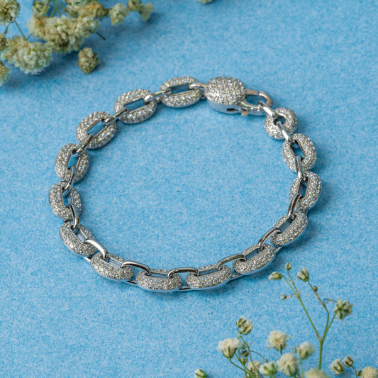 Silver Linked White Stone Bracelet