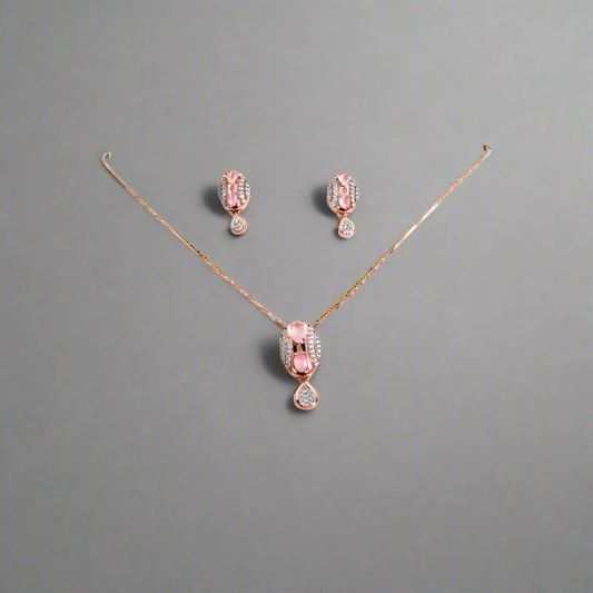 Rose Gold Gentle Pink Gem Pendant Set