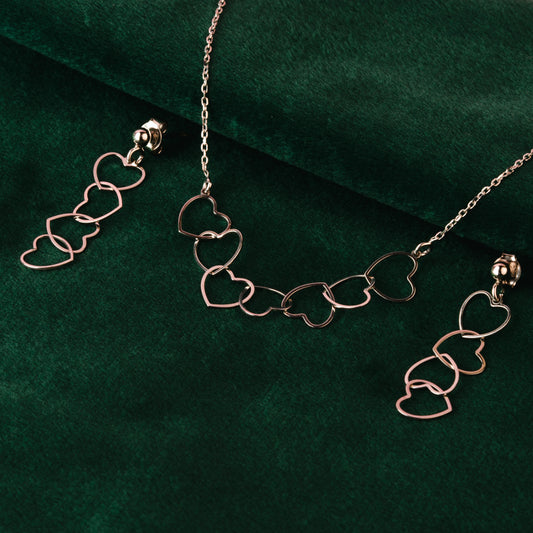 Silver Heart Link Chain Pendant Set
