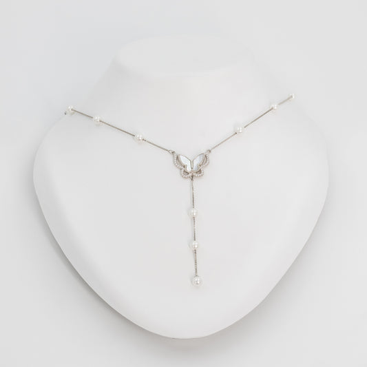Silver Twin Pearl Flutter Chain Pendant