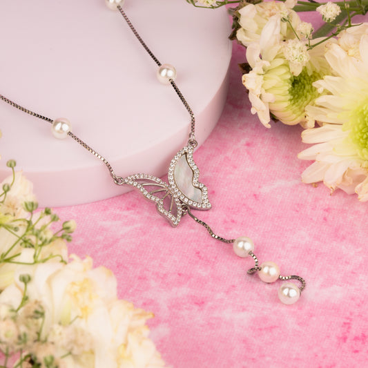 Silver Pearl Butterfly Chain Pendant