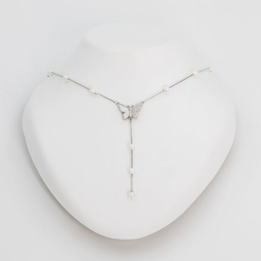 Silver Elegant Pearl Butterfly Chain Pendant