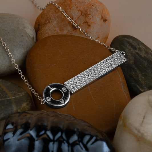Silver Zircon Love Chain Pendant