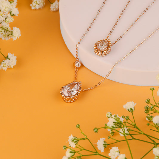 Rose Gold Dual Drop Solitaire Chain Pendant