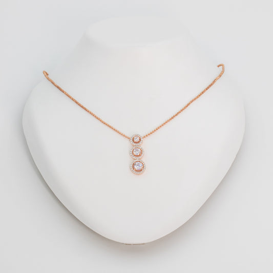 Rose Gold Tri Solitaire Chain Pendant Set