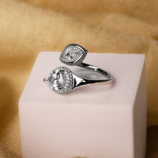 Silver Twin Sparkling Stones Ring