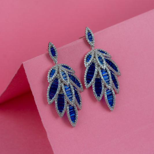 Silver Azure Feather Earrings