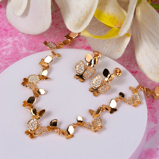 Rose Gold Fluttering Wings Necklace Set