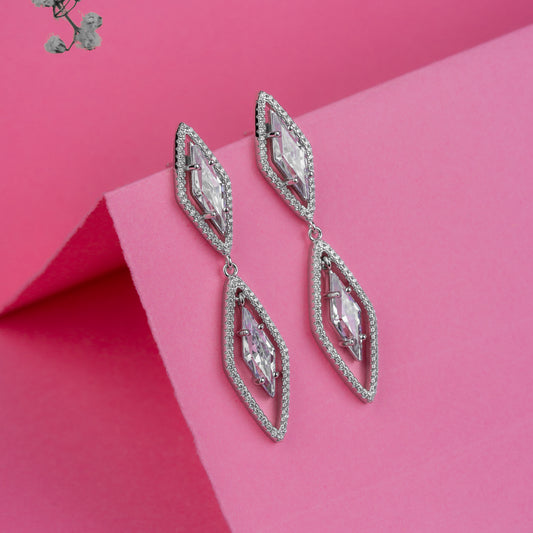 Silver Dual Diamond Dangler Earrings