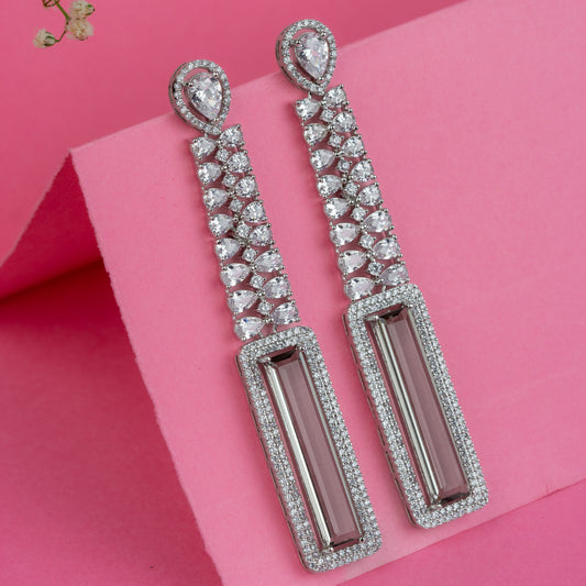 Silver Grand Olive Green Drop Earrings