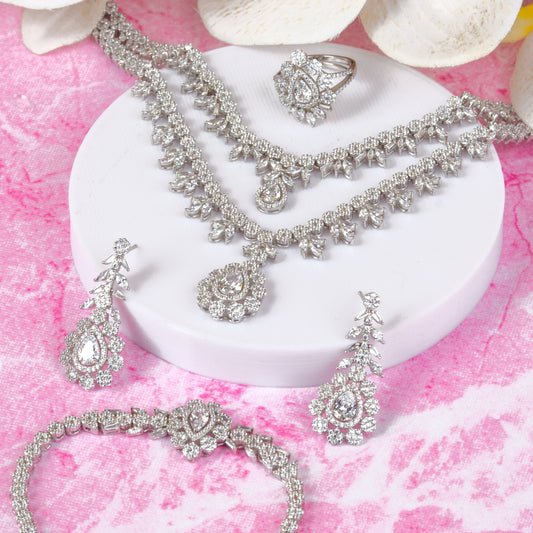 Silver Two Layer Eternal Sparkle COMBO Necklace Set