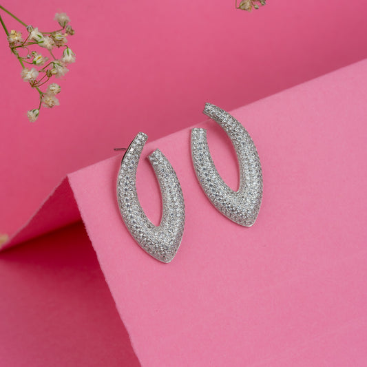 Silver Dazzling White Stone Earrings