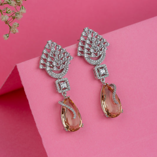 Silver Sunset Blush Orange Stone Earrings