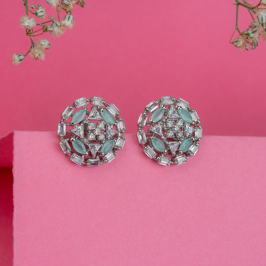 Silver Pastel Green Gem Earrings