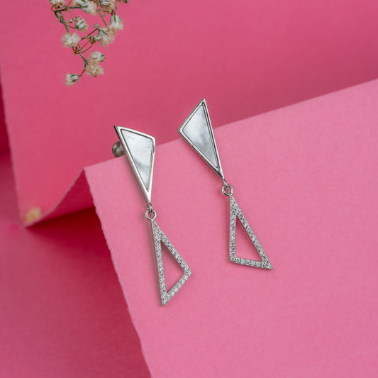 Silver Twin Triangle Treasure Earrings