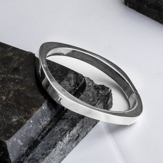 Silver Rectangular Shiny Cuff/Kada