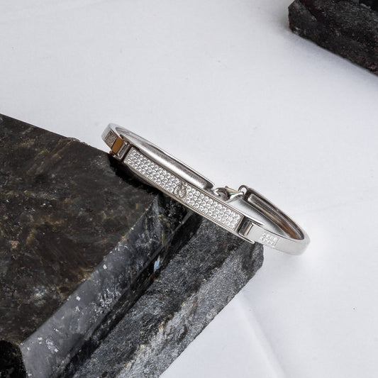 Silver Zircon Om Cuff/Kada