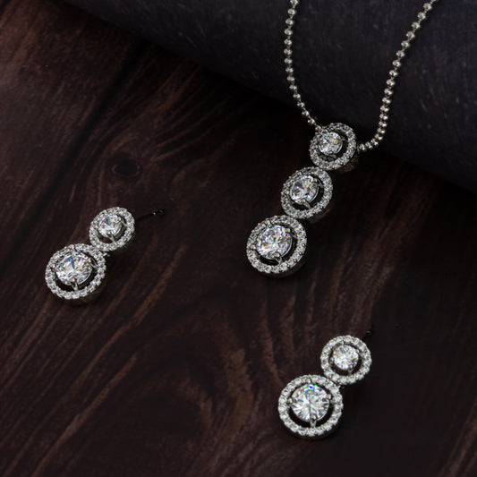 Silver Statement Solitaire Chain Pendant Set