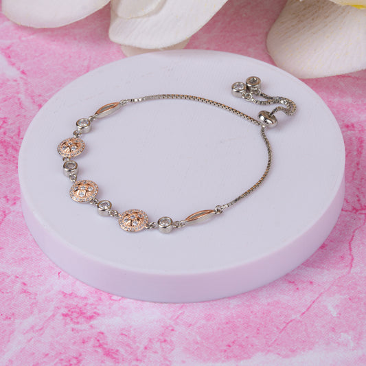 Two Tone White Stone Charm Bracelet