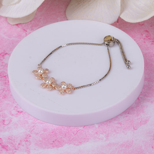Two Tone Pearl Flower Bracelet