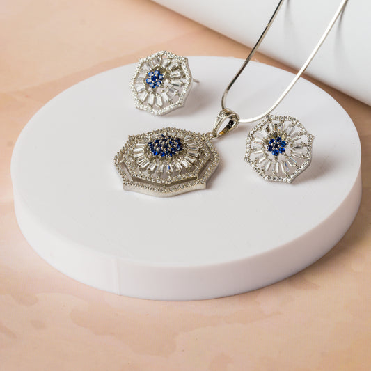 Silver Oceanic Depth Pendant Set