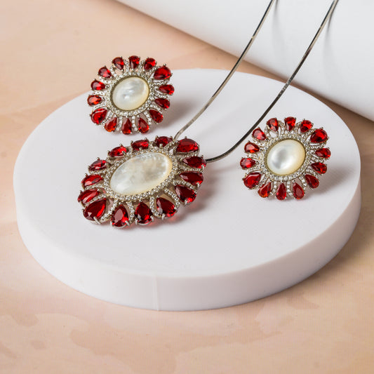 Silver Scarlet Gemstone Elegance Pendant Set