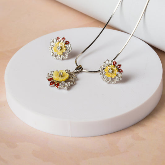 Silver Floral Symphony Pendant Set