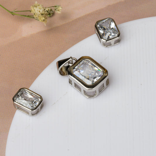 Silver Swiss Cut Rectangle Pendant Set