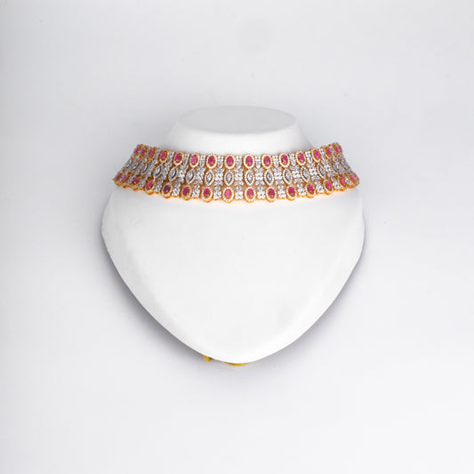 Gold Regal Ruby Silver Choker Set