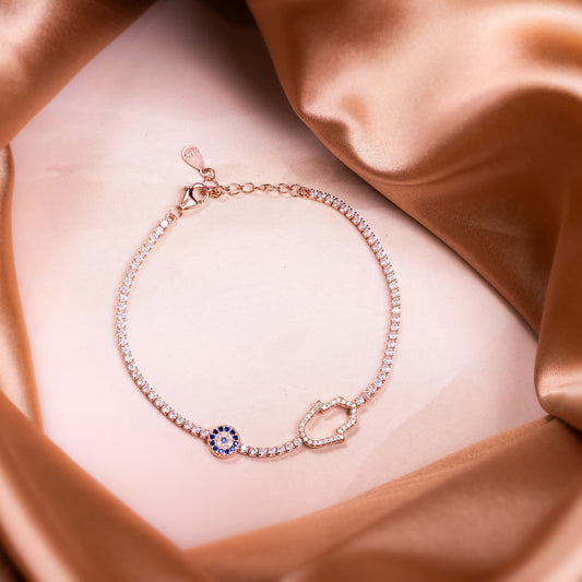Rose Gold Hamsa and Evil Eye Bracelet