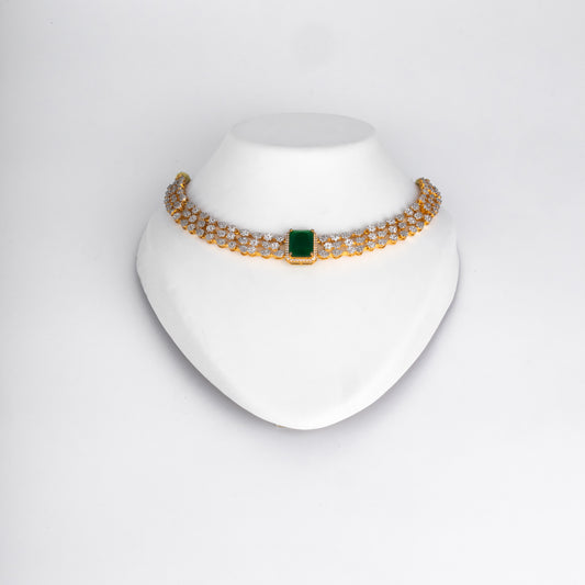 Gold Luxurious Emerald Treasure Necklace Set -