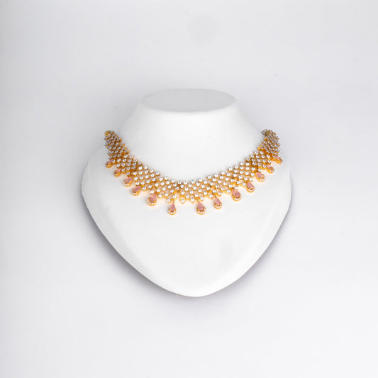 Gold Diamond Blush Cascade Silver Necklace Set