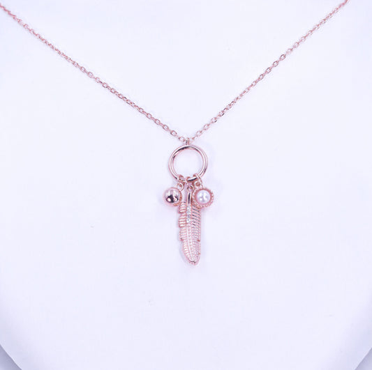 Rose Gold Feather Charms Chain Pendant