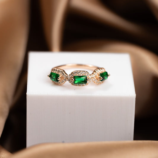 Rose Gold Tri-Emerald Symphony Ring