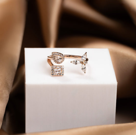 Rose Gold Petal & Prism Ring
