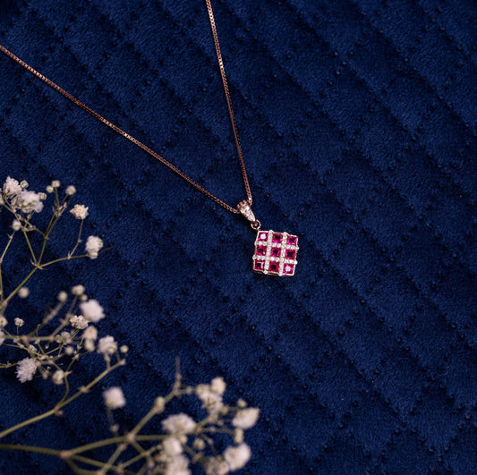 Rosegold Ruby Mosaic Chain Pendant