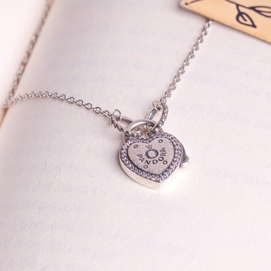 Silver Pandora Lock Heart Chain Pendant
