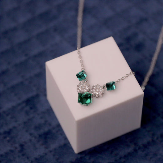 Silver Emerald Bloom Chain Pendant